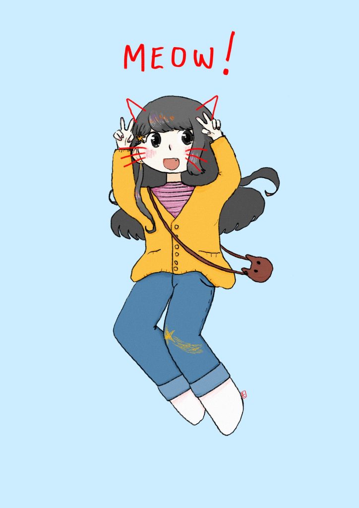 Illustration manga d'une jeune fille chat
