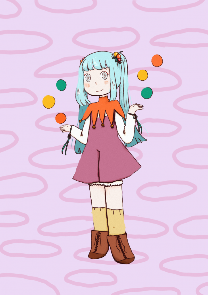 Illustration manga d'une jeune fille qui jongle. 